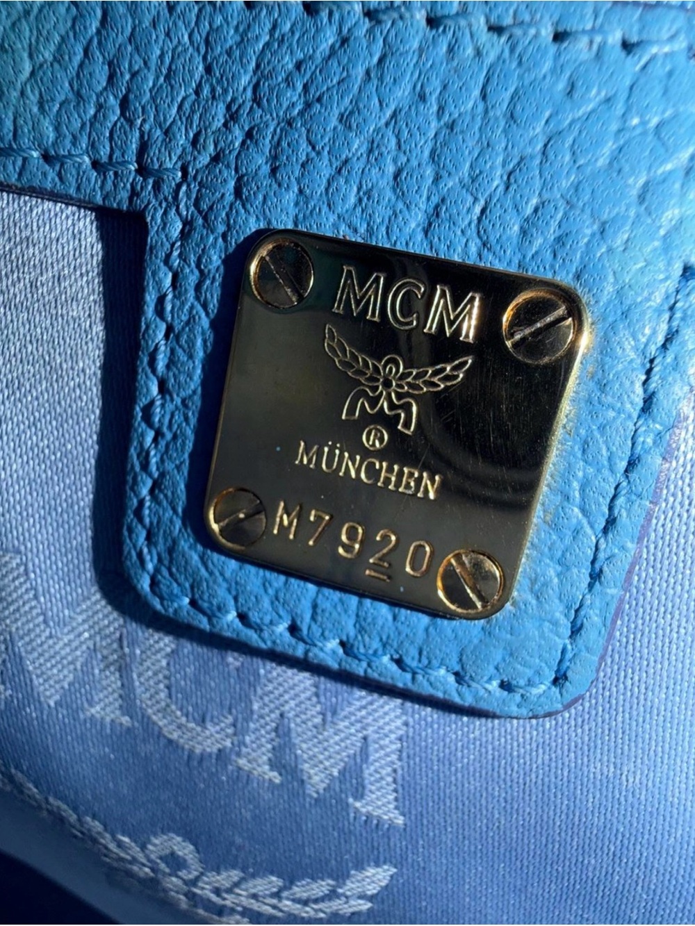 MCM Blue Leather Top-Handle Satchel Bag with crossbody strap - Picture 6 of 7